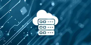 Cloud, server icon on abstract blue image